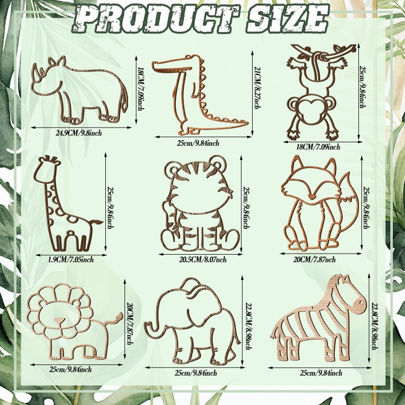 Soaoo 9 Pcs Jungle Animal Woodland Decor Safari Nursery Wall Art Animal Theme Wall Decor Jungle Theme Nursery Decor for Baby Girls Boys Toddler Bedroom Playroom Classroom Decorations - Image 2